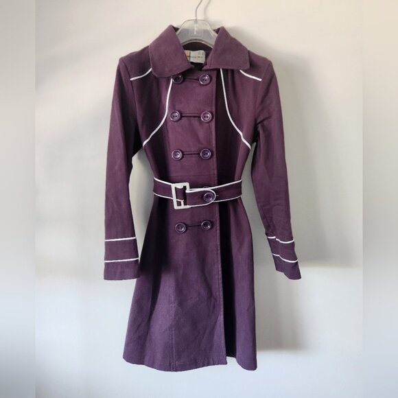 BARBARA BUI | Vintage trench coat purple white belted sz M - Picture 1 of 5